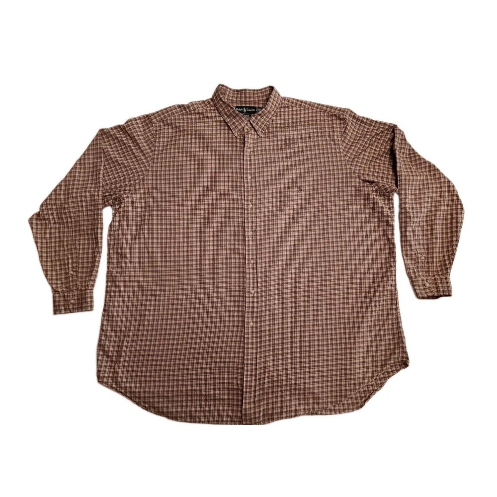 Ralph Lauren Plaid Button Down Shirt Men’s 4XLT Brown long sleeve Classic Fit